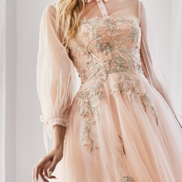 BLUSH color prom party tEVENING FORMAL Tea length MIDI DUCHESA DRESS ALA0862 - Picture 5 of 7